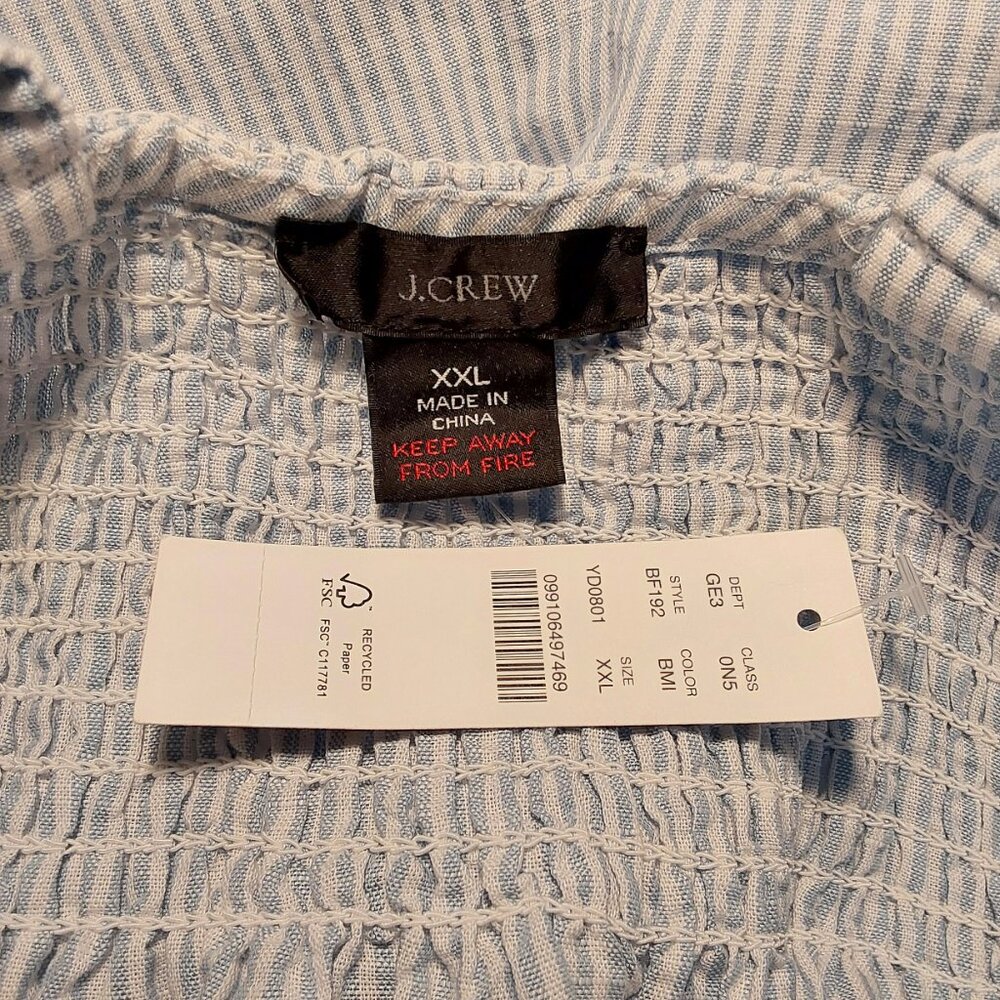 NWT J. Crew Linen/Cotton Smocked Bodice Blue Pinstripe Summer Sundress - XXL - Picture 8 of 10